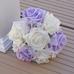Artificial Ivory and Lilac Foam Rose Flower Girl Posy